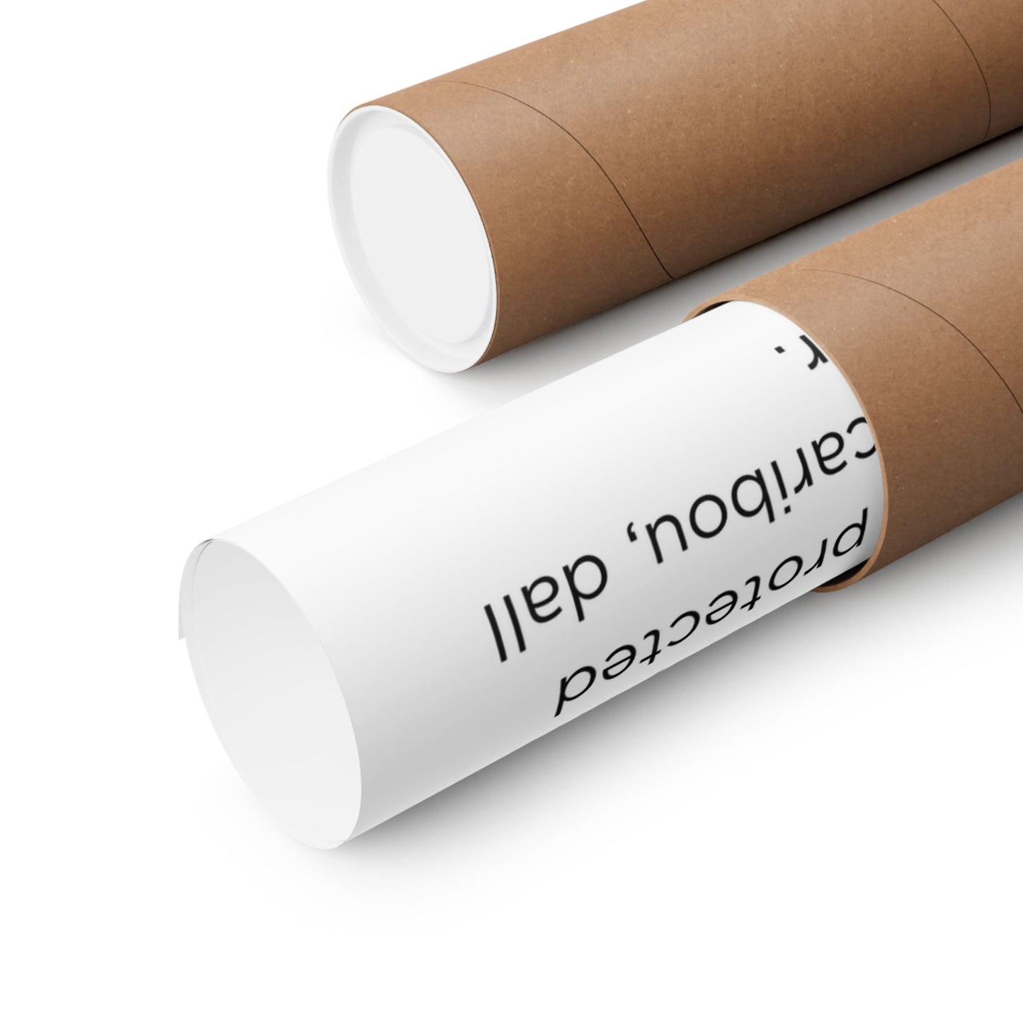 Rigid cardboard shipping tubes used to protect the Wrangell-St. Elias Alaska topographic map poster during transit, shown rolled on a white background.