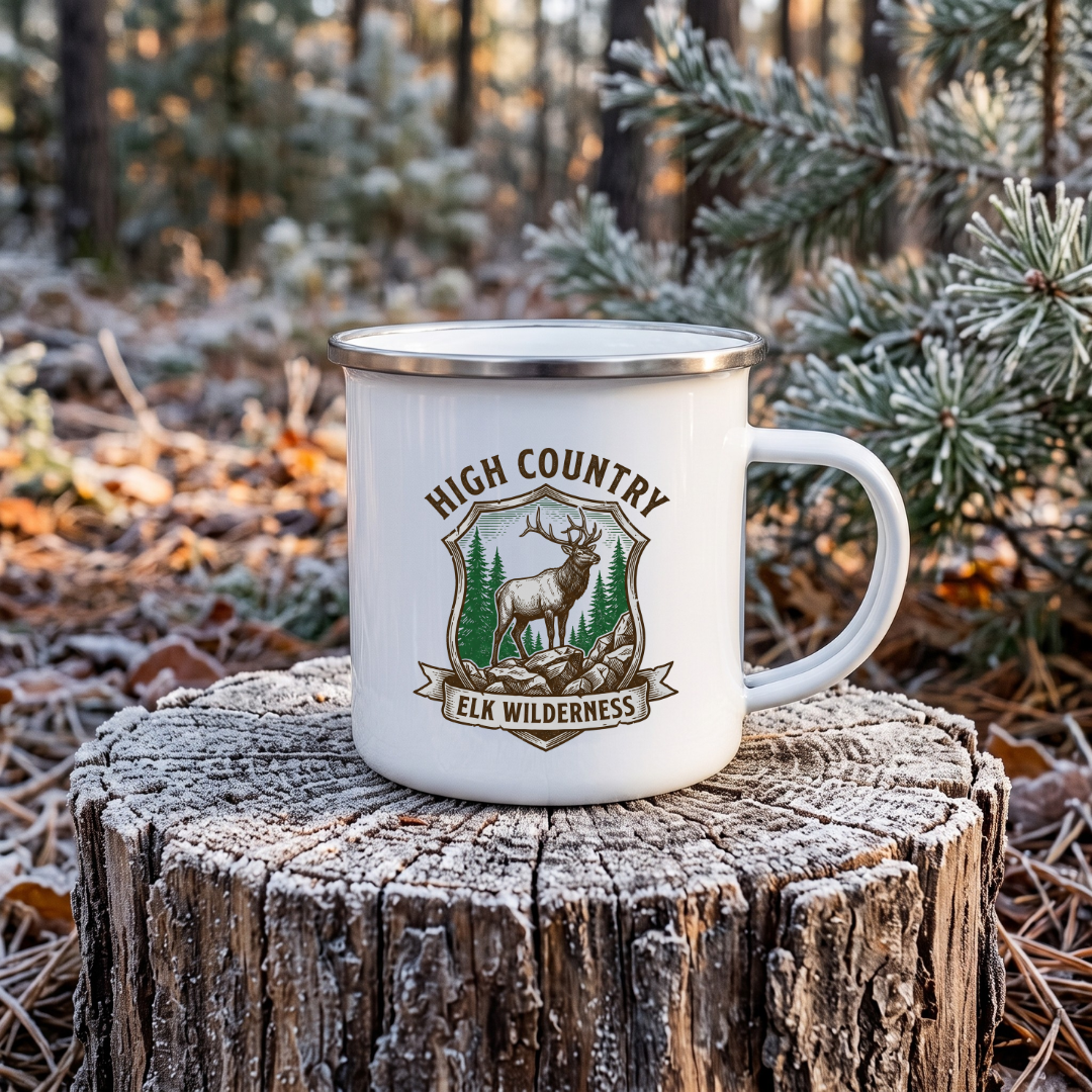 Elk wilderness shield 12oz Enamel Mug