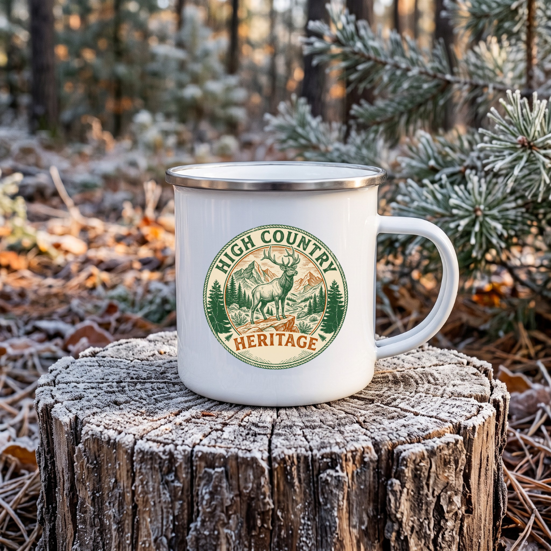 Elk and landscape badge 12oz Enamel Mug