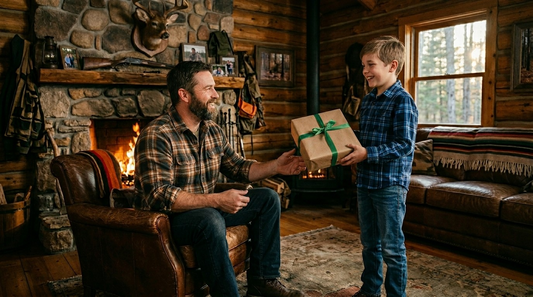 A hunter receiving a gift from his son on Father’s Day