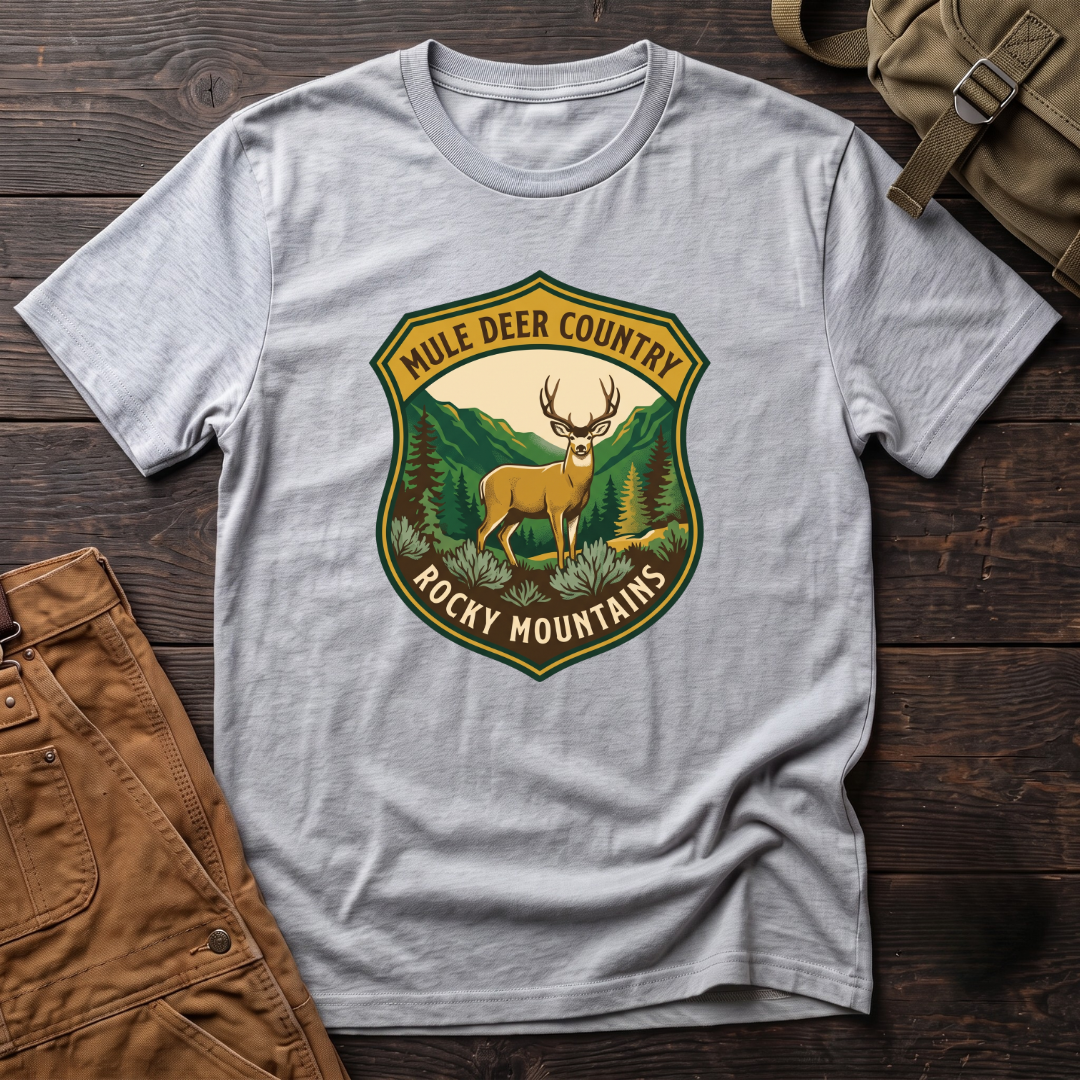 Mule deer country shield T-shirt
