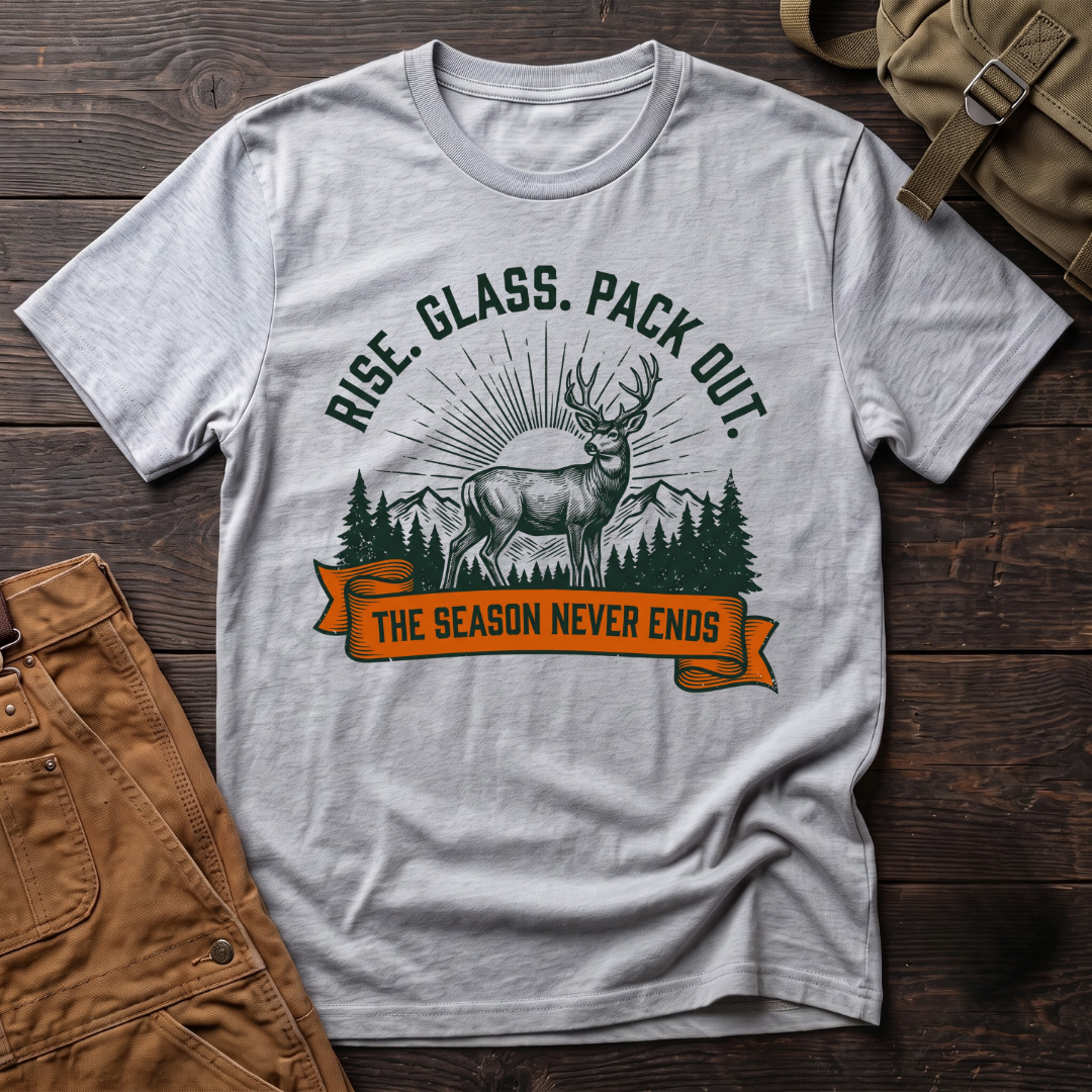 Rise, glass, pack out T-shirt