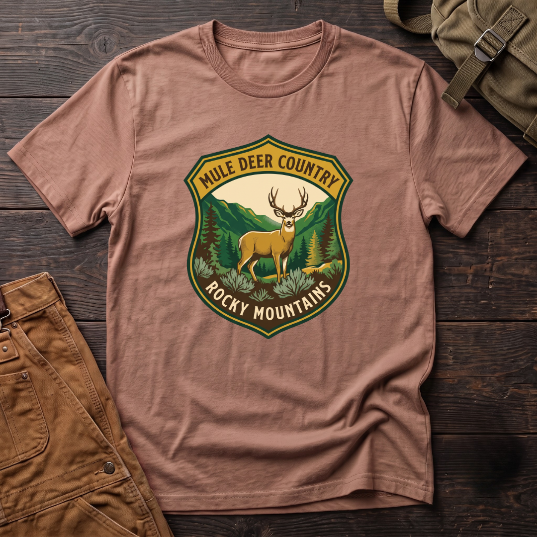 Mule deer country shield T-shirt
