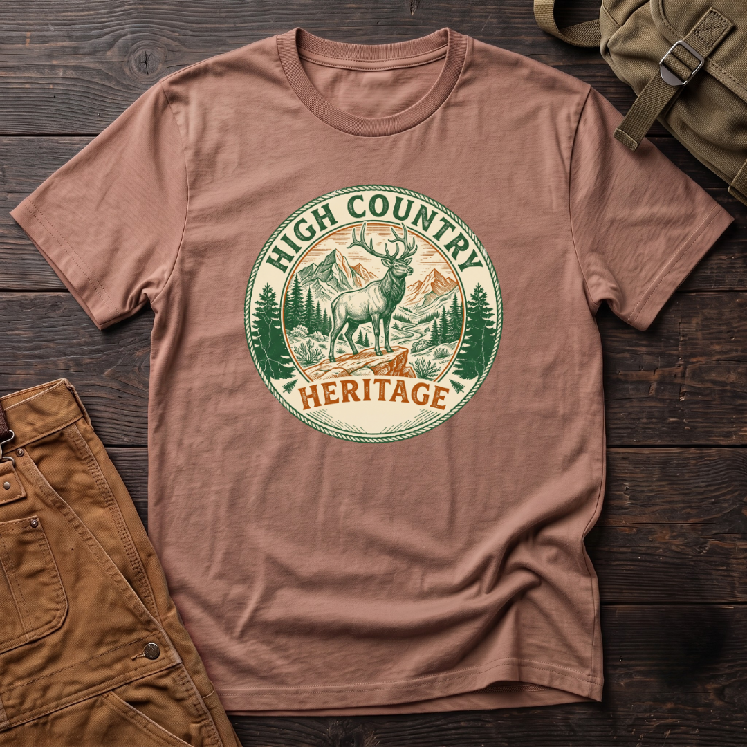 Elk and landscape badge T-shirt