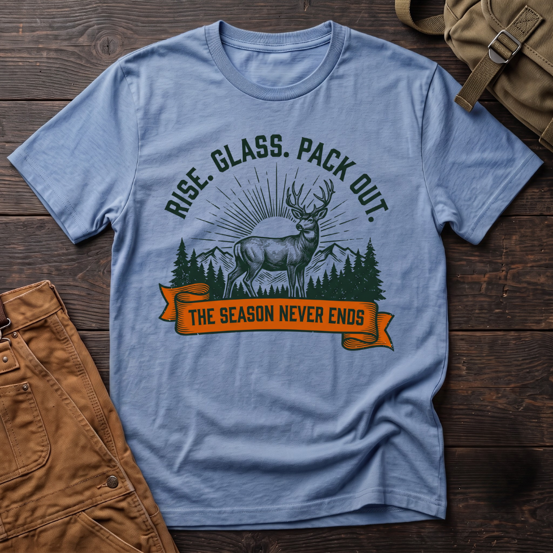 Rise, glass, pack out T-shirt