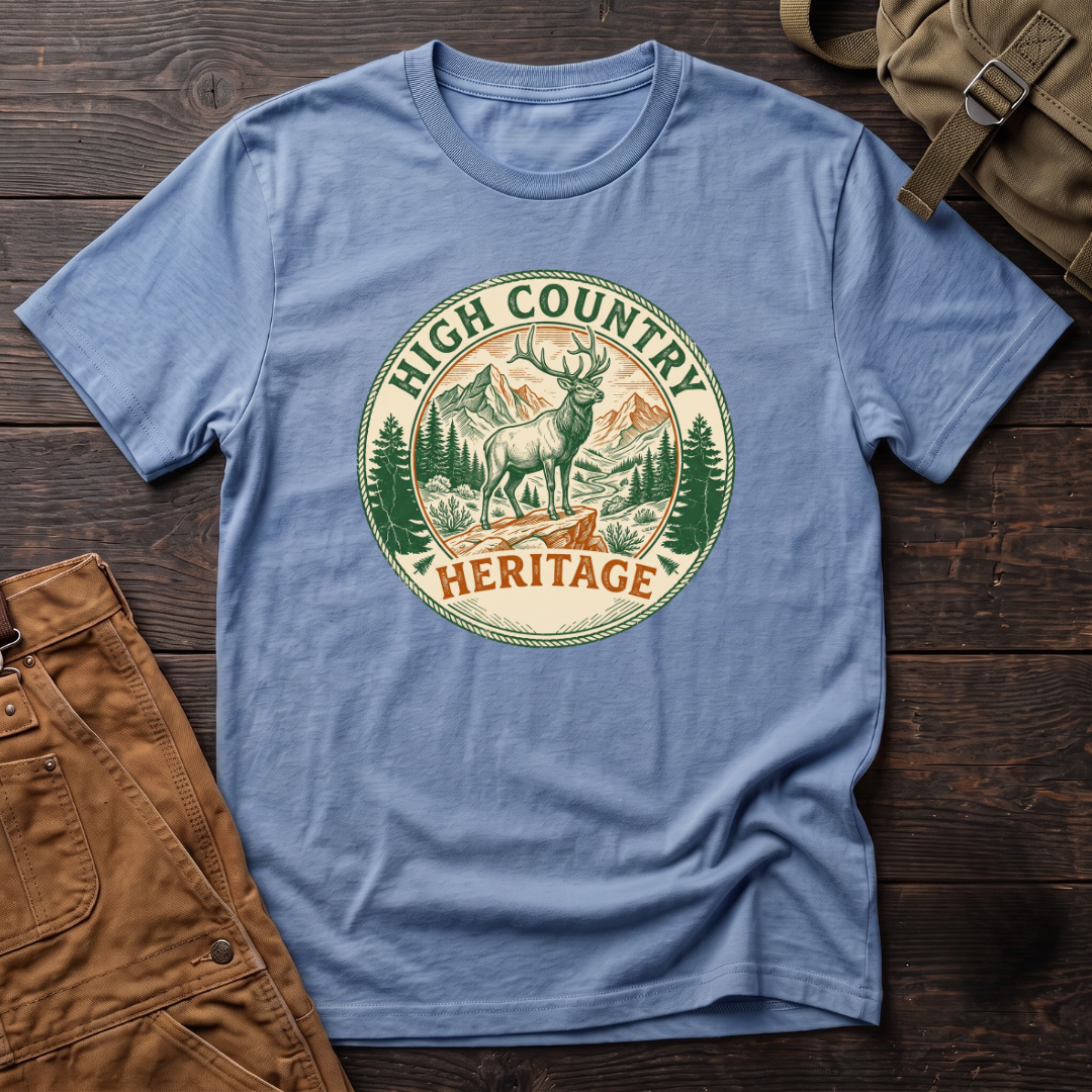 Elk and landscape badge T-shirt