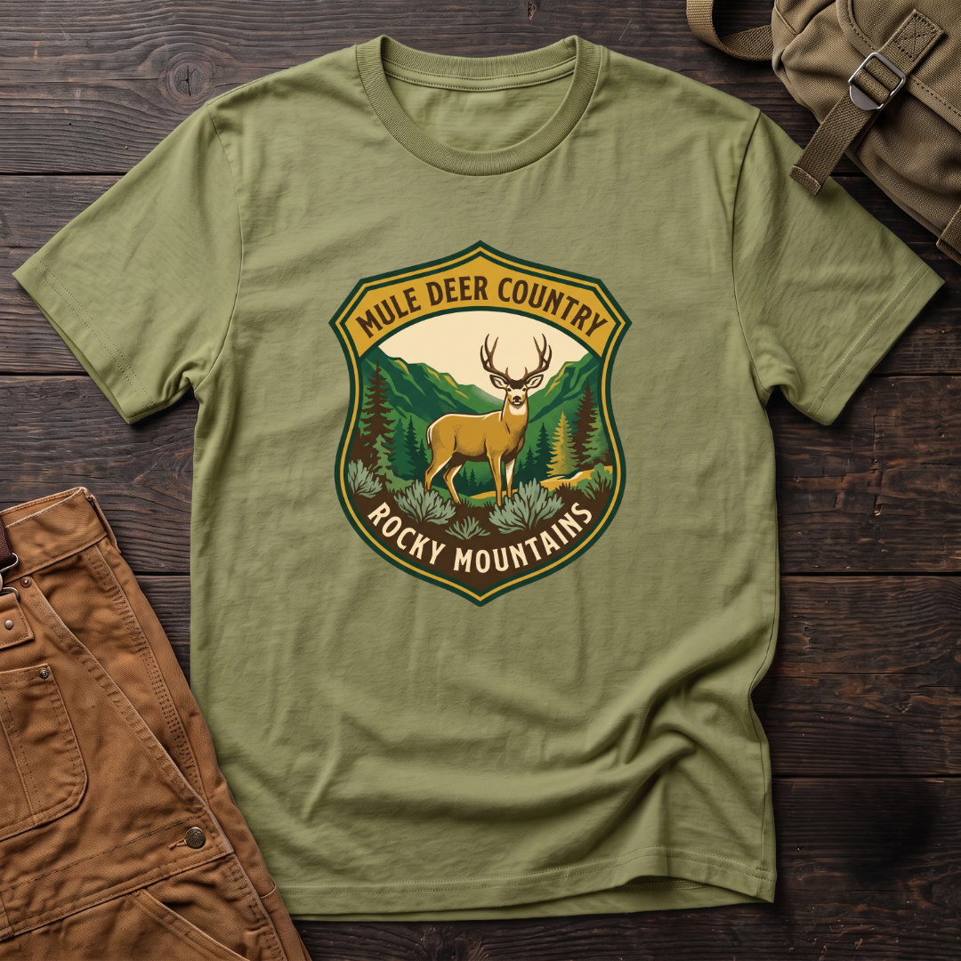 Mule deer country shield T-shirt