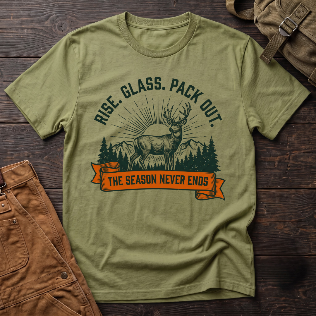 Rise, glass, pack out T-shirt