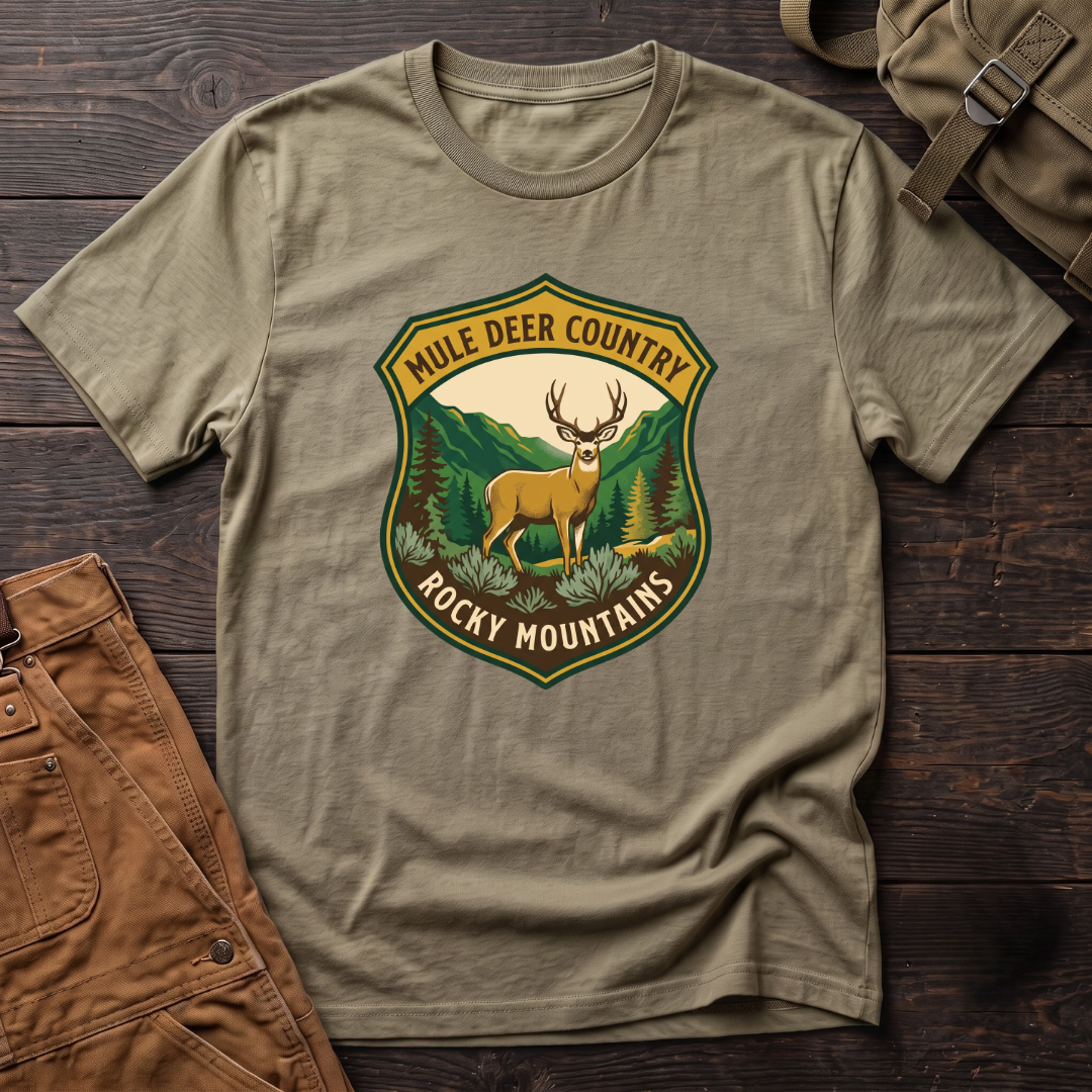 Mule deer country shield T-shirt