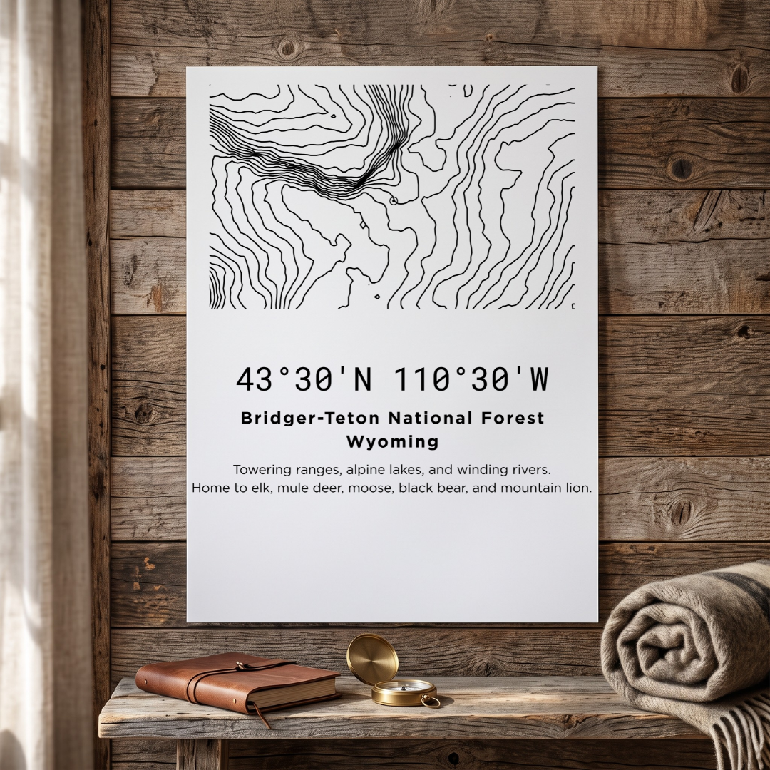 Bridger-Teton National Forest Wyoming Topographic Map Poster