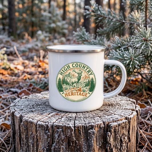 Elk and landscape badge 12oz Enamel Mug