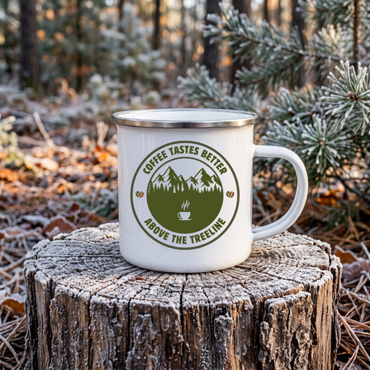 Coffee Tastes Better Above the Treeline Enamel Camp Mug