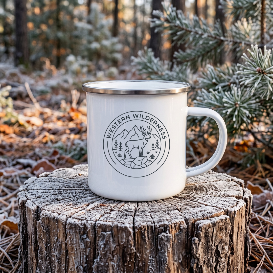 Minimalistic western wilderness badge 12oz Enamel Mug