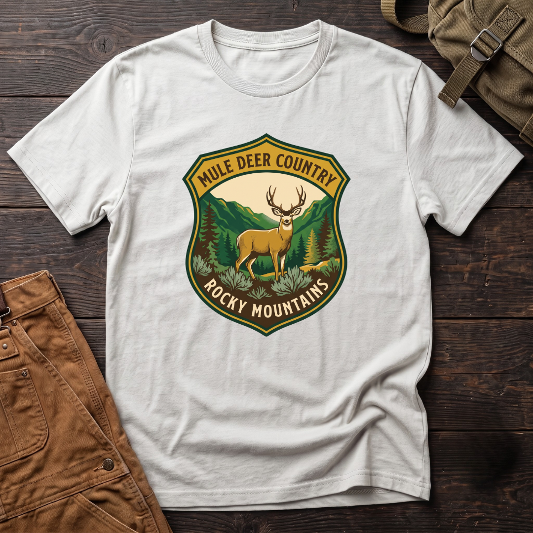 Mule deer country shield T-shirt