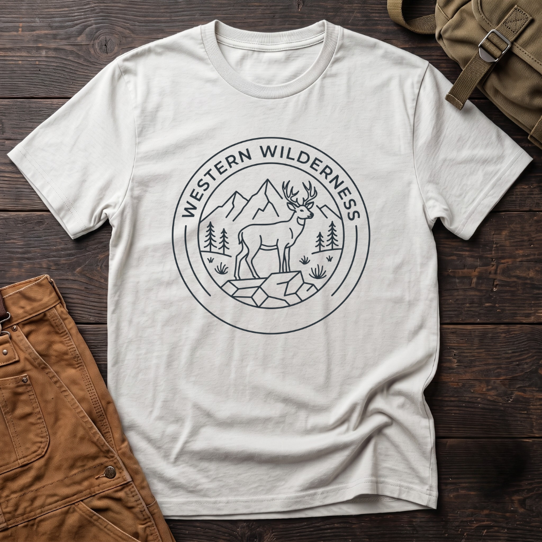 Minimalistic western wilderness badge T-shirt
