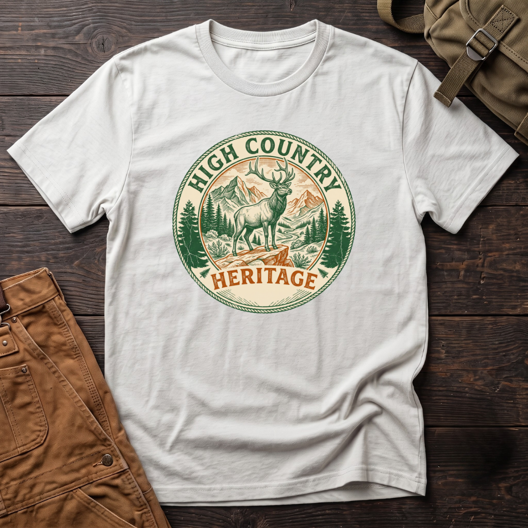 Elk and landscape badge T-shirt